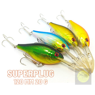 เหยื่อปลอม Super PLUG ขนาด 120 mm น้ำหนัก 20g งานตีจิบชะโด ตีเก๋าชายฝั่ง  สีสันสวยงาม แอคชั่นดี ตัวเบ็ดแข็ง พร้อมใช้งาน