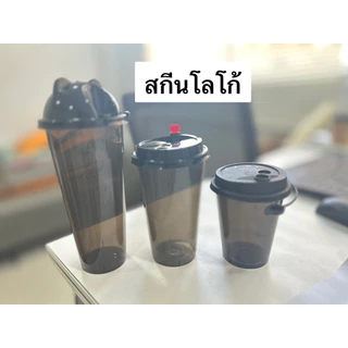 แก้วPP(25ใบพร้อมฝา) เเก้วสีดำเงา PP 16 20 22 Oz ปาก90 MM