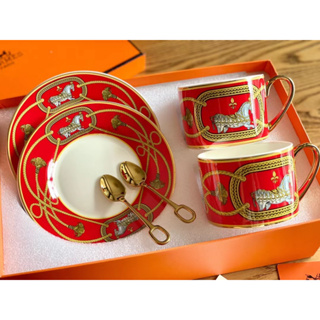 Hermes High Bone Porcelain Red Horse Coffee Cup Plate Afternoon Tea Set