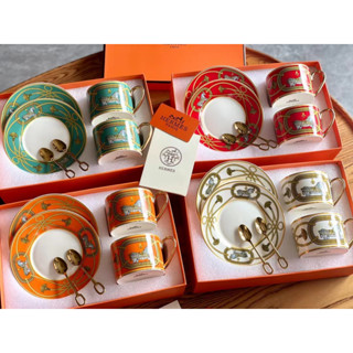 Hermess Royal Steed Premium Bone China Coffee Cup and Saucer Set Double Cup and Saucer