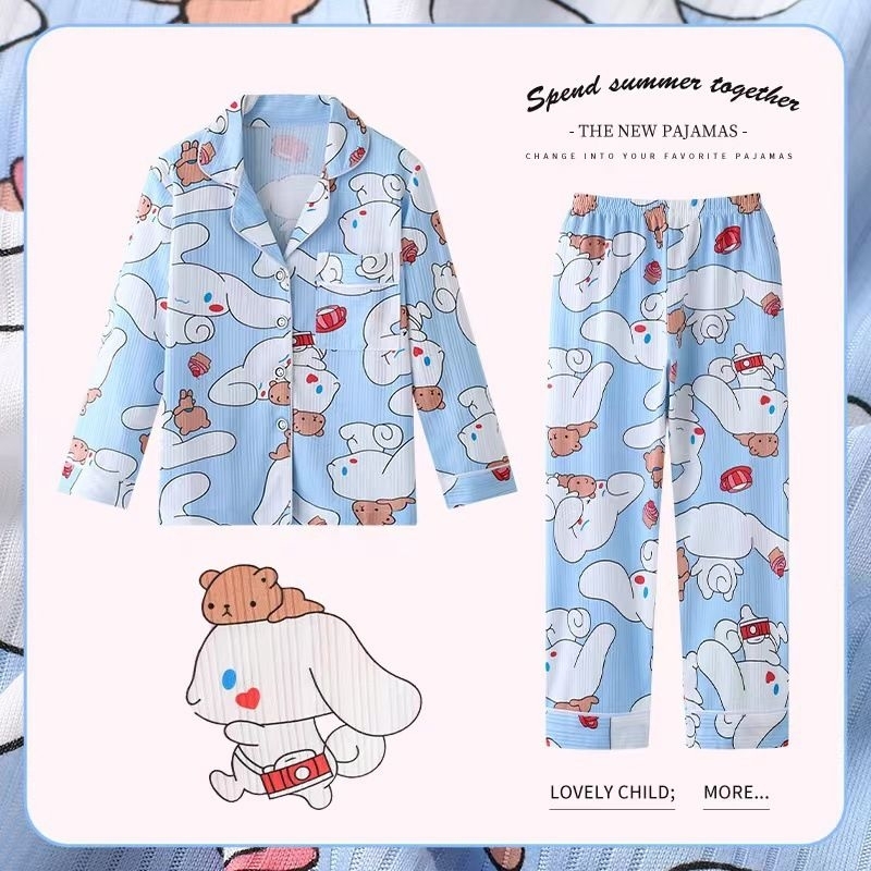 (พร้อมส่ง) ชุดนอนเด็กผู้หญิง ผ้าริ้วบาง ใส่สบาย ระบายอากาศสูง ขนาด 100-155 cm. ชุดนอนเด็กเล็ก ชุดนอนเด็กโต