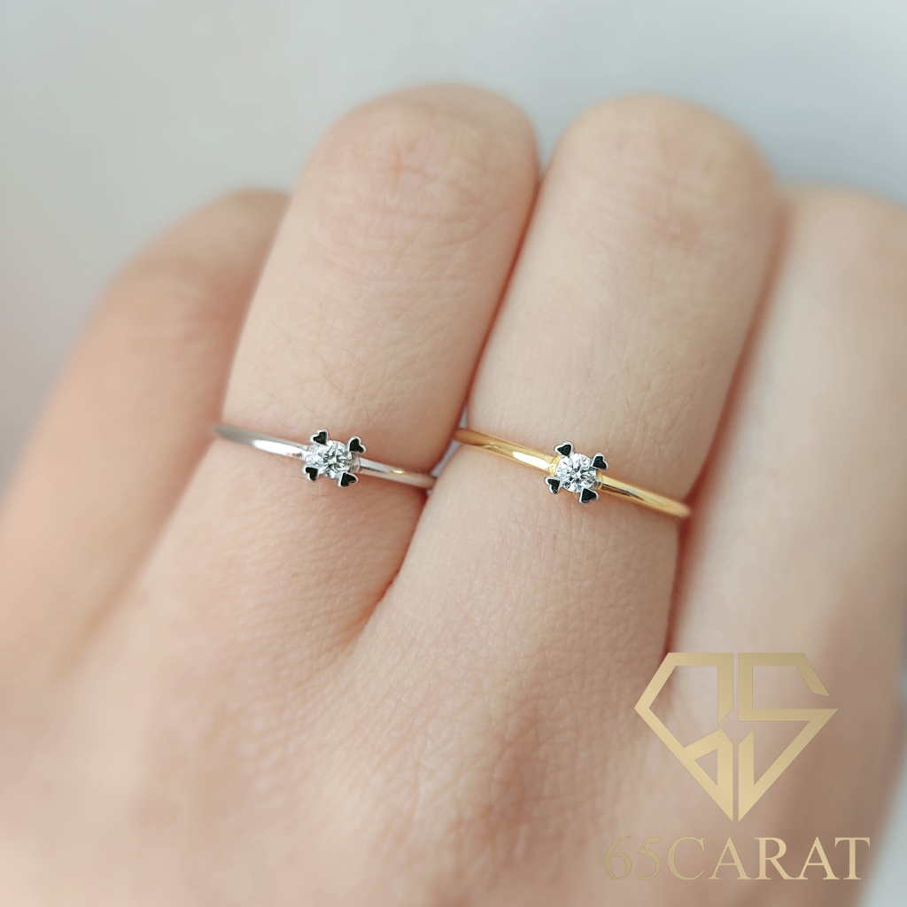 65Carat - แหวนเพชรน้ำ100 แหวนชูเตยหัวใจเพชร 0.07กะรัต แหวนทองคำแท้9K{37.5%} ราคาพิเศษจากโรงงานผลิตโดยตรง รหัสR88