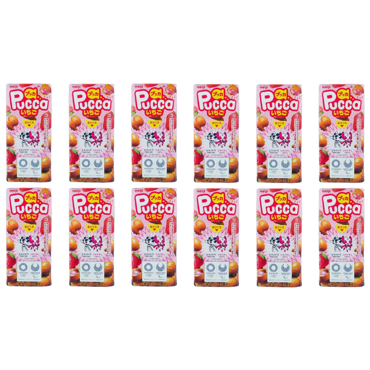 ใหม่! Meiji Pucca ขนมครีมสตรอเบอร์รี่ X12 แพ็ก ส่งตรงจากญี่ปุ่น