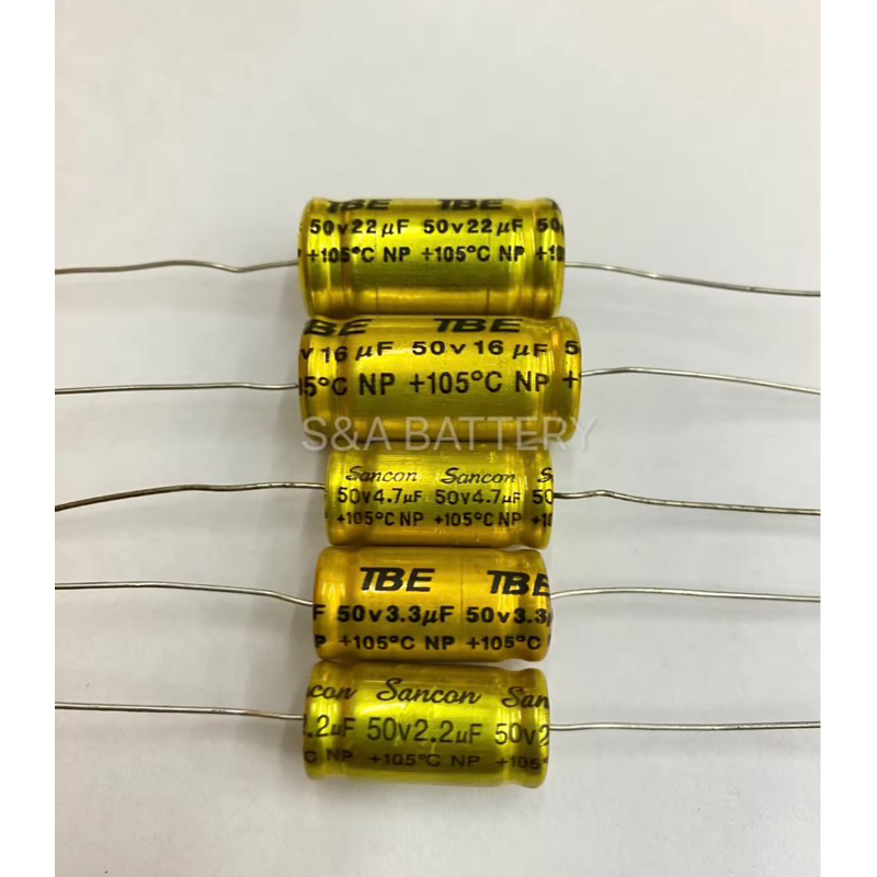 Cหางหนูเสียงแหลม 2.2uf /50V,3.3uf /50v ,4.7uf/50v, 16uf/50v, 22uf/50v ราคาตัว2ต่อ