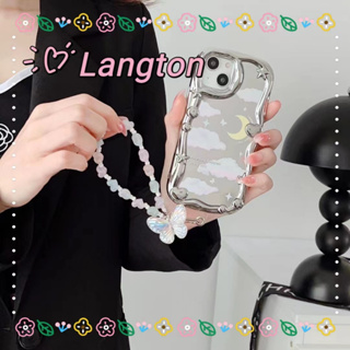 🌈Langton🌸พื้นผิวกระจก ผีเสื้อ สไตล์สร้อยข้อมือ iphone 11 14 pro max ดาว ดวงจันทร์ หวานเท่ case for iPhone 12 13