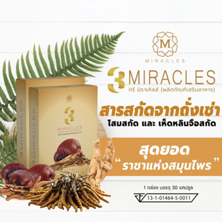 3 Miracles ทรี มิราเคิลส์ อาหารเสริมจากถั่งเช่า/ เห็ดหลินจือ โสม / 1 กล่อง 30 แคปซูล