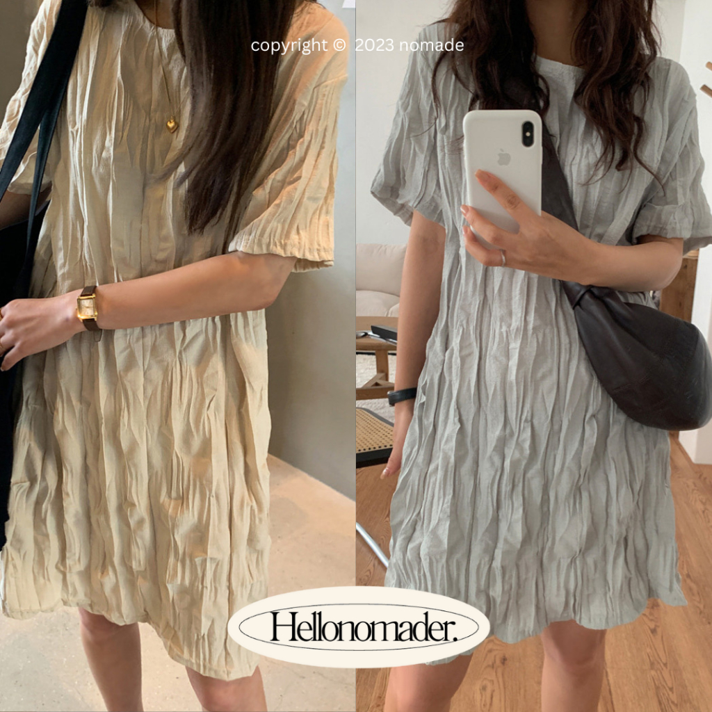 NOMADE.& พร้อมส่ง Hannam mini dress { มินิเดรสแขนสั้นผ้ายับ}
