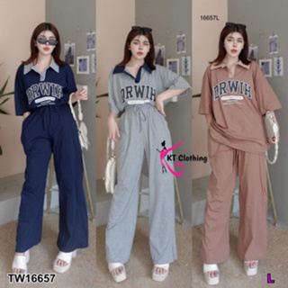 B16657 	Set 2 ชิ้น เสื้อคอปกแขนสั้น + กางเกงขายาว Set 2 pieces: short-sleeved collared shirt + long pants