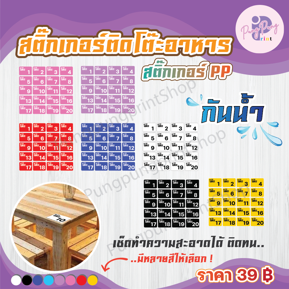ป้ายเลขโต๊ะ สติ๊กเกอร์ติดโต๊ะร้านอาหาร สำนักงาน ติดประตู กันน้ำ (1 ชุดได้ 20 ดวง) PPP016-02 PP