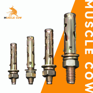 MUSCLE COW พุกเหล็ก (สตั๊ดโบล์ท) ปุ๊กเหล็ก ขนาด 1/4 , 5/16 , 3/8 , 1/2 , ชุบรุ้งป้องกันสนิม หกเหลี่ยม มีเขี้ยว