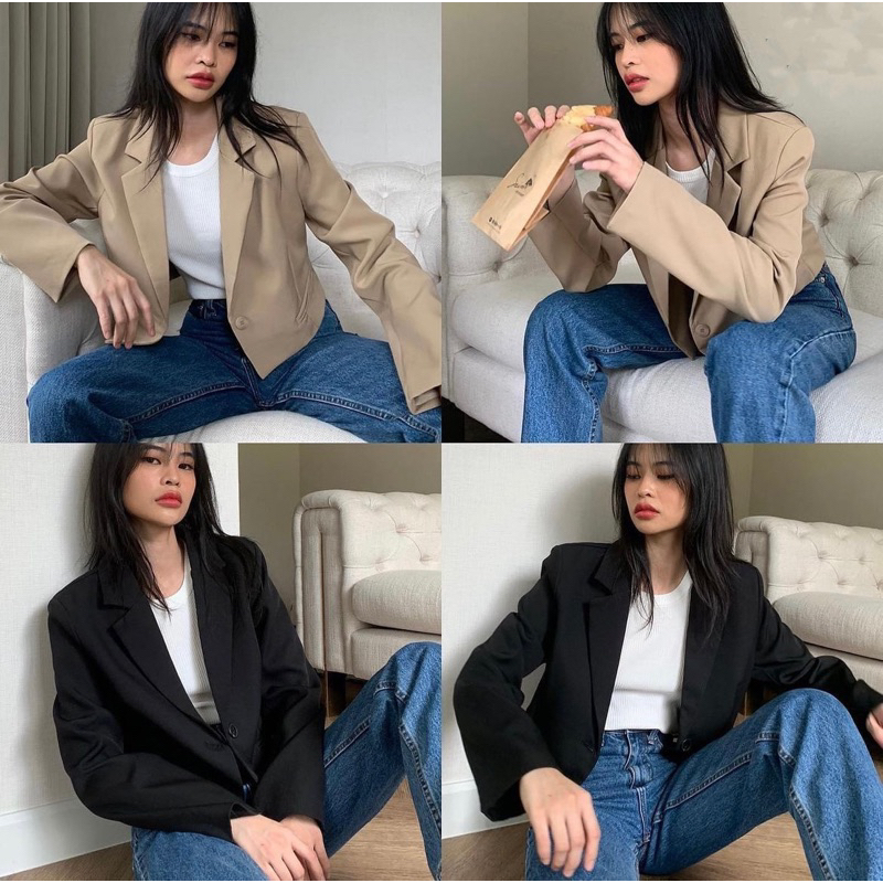 ส่งต่อ มือสอง สูท เบลเซอร์ blazer จากร้าน fashion_store.official รุ่น Cosy crop สี black สีดำ **สภาพ
