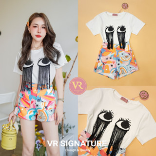 VORA Set เสื้อยืดแขนสั้น เนื้อผ้านุ่มเด้งดีมากๆค่ะ แต่งพิมพ์ลายรูปลูกตาแต่งพู่ห้อย