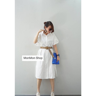 ~MONMONSHOP👗MON6797~ เดรสเชิ้ตผ้าคอตตอนกระดุมผ่าหน้าปลายแขนรูดได้ มีกระเป๋าจริงด้านข้าง มีเข็มขัดถอดออกได้ ทรงสวย ผ้าดีค