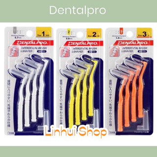 Dentalpro Interdental brush L-shape 0.7mm size 1 / 0.8 mm size 2  / 1.0mm size 3 แปรงซอกฟัน เดลทอลโปร 1แพค มี4ชิ้น
