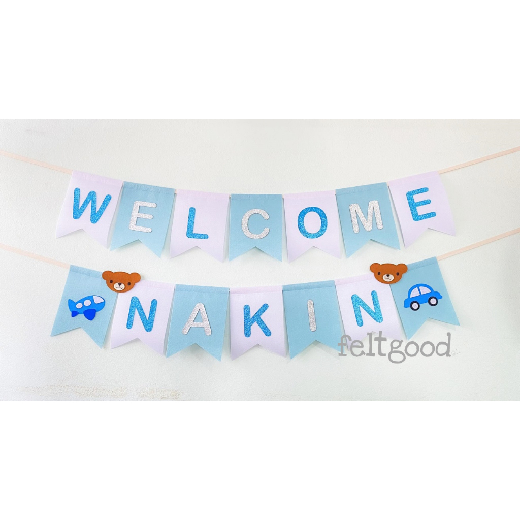 ธงเวลคัมเบบี้ WELCOME BABY ธงวันเกิด ป้ายชื่อ พรอพถ่ายรูป แต่งห้อง ของขวัญ BABY SHOWER NAME BANNER