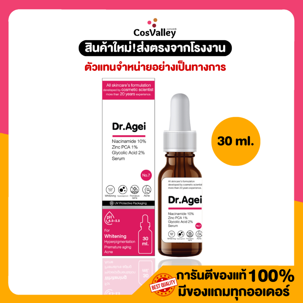 (NO.7)_Dr.Agei Niacinamide 10% Zinc PCA 1% Glycolic Acid 2% Serum 30 ml.