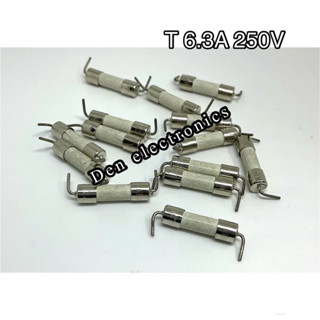 (ราคาแพ็ค10ชิ้น)  T6.3A250V ฟิวส์ แบบมีหาง หลอดแก้ว 5x20mm