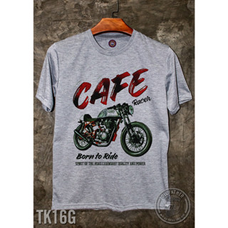 TK 16 เสื้อยืดคอกลมวินเทจ สกรีนลาย Cafe racer  Vintage ผ้า Tk สวมใส่สบาย ไม่หด ไม่ยืด ไม่ย้วย