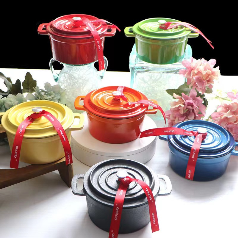 Export 14cm mini cast iron enamel pot household Induction cooking soup stewing pot small pot rice kettle rice axe cookin