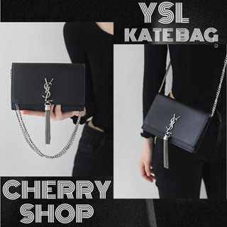 ถูกที่สุด ของแท้ 100%/แซงต์โลรองต์ Saint Laurent KATE MEDIUM BAG กระเป๋าสะพายข้าง/พู่ กระเป๋าแมสเซนเจอร์ YSL BAG