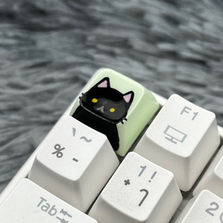 XDA keycap แมวดำตาเหลือง พื้นหลังสีเขียวอ่อน