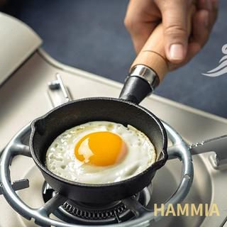 HAMMIA🍳🍳 กระทะเหล็กหล่อ ด้ามจับไม้ ขนาดเล็ก 10 ซม. สําหรับทอดไข่ แพนเค้ก Frying Pan