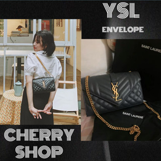 🍒Saint Laurent ENVELOPE small bag in black quilted textured-leather🍒YSL ผู้หญิง/กระเป๋าสะพายไหล่