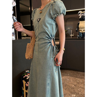 LONG MAXI DRESS PD DENIM เดรสยาว เดรสยีนส์ ยีนส์แท้ งานไม่หนามาก ใส่สบาย เว้าเอว พราด้า ปราด้า