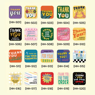 สติกเกอร์ thank you ขอบคุณ ขนาด 3 ซ.ม. 24 ดวงต่อ 1 แผ่น