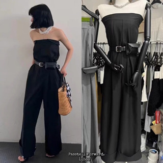 Korea strapless jumpsuit with belt มาใหม่เลยค้า งานสวยมาก ชุดเกาะอกจั้มหลัง งานสวยหรูหรามาก มาพร้อมเข็มขัดกระเป๋าตามแบบ