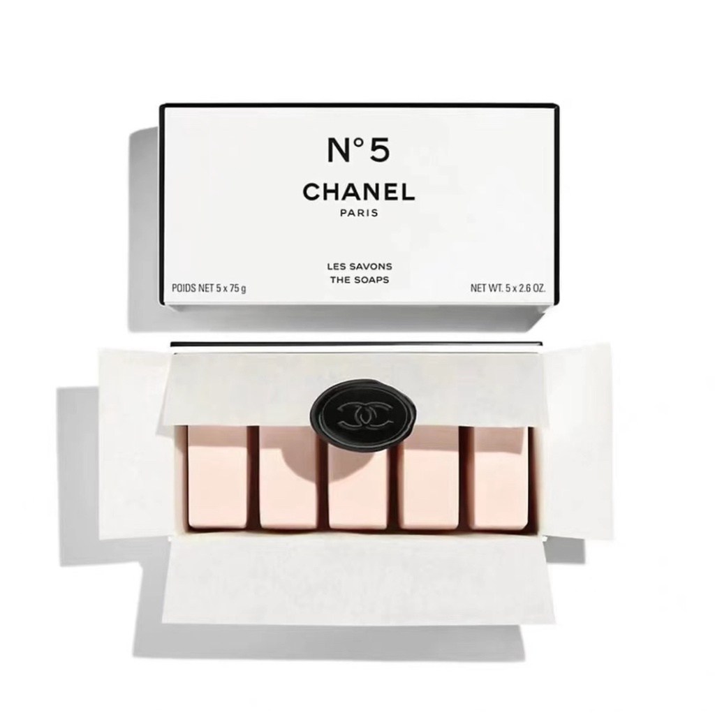 Chanel No5 Perfume Soap Limited Edition Emollient Bath Soap Five-piece Set 5×75g No. สบู่น้ําหอม 5ชิ้นพร้อมกล่องซิล