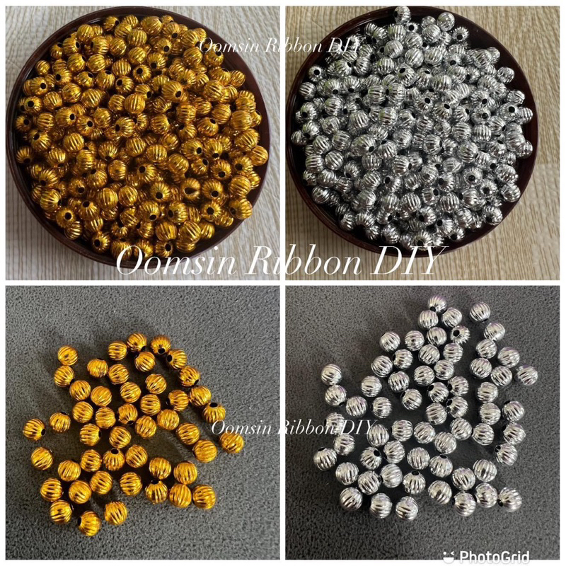 ลูกปัดเม็ดมะยม สีเงิน/สีทอง ขนาด 6 มิล / 8 มิล แพ็คละ 100 ชิ้น