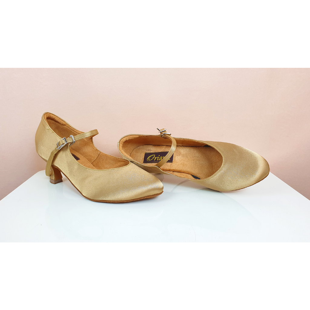 รองเท้าลีลาศ และ Salsa Dance Shoes Oriana OR-B27 สีเบจทอง ส้นสูง 2 นิ้ว