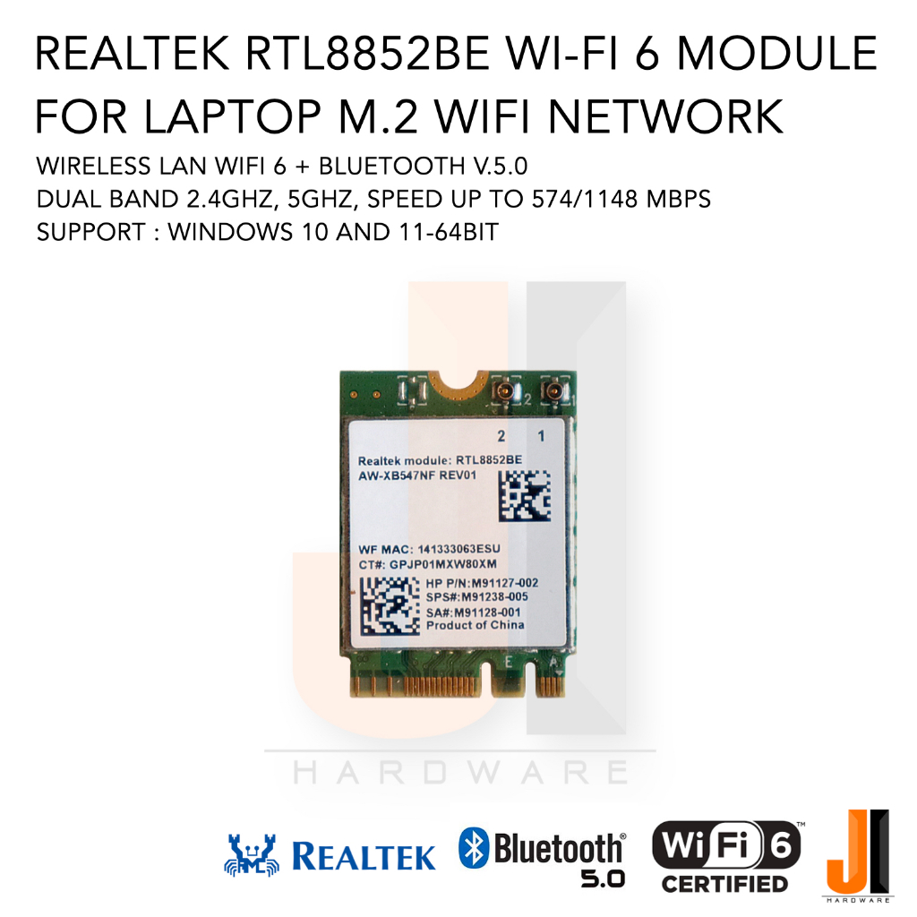 Realtek RTL8852BE Wi-Fi 6 card for notebook wifi network wireless lan + bluetooth v.5.0 dual (ของใหม