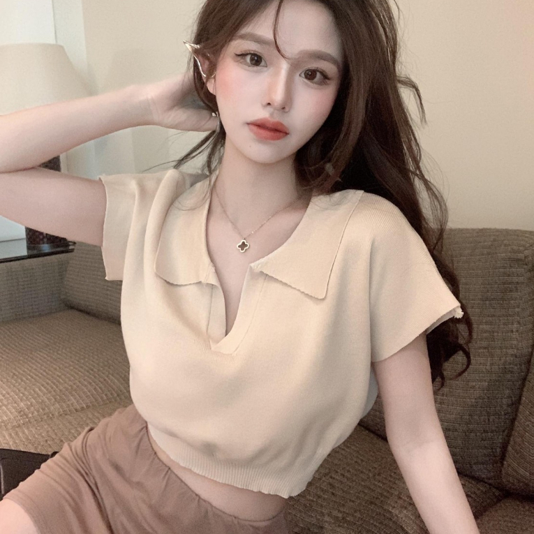 SUNBALEE 🌻 CFM เสื้อคอปกแฟชั่น เสื้อไหมพรม เสื้อยืดผู้หญิง สไตล์เกาหลี สินค้าพร้อมส่ง