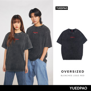 Yuedpao ยอดขาย No.1 รับประกันไม่ย้วย 2 ปี เสื้อยืดเปล่า เสื้อยืด Oversize Bleached logo red