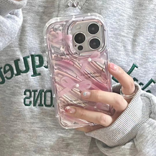 ✨สไตล์ใหม่✨ เคสไอโฟน 14 Pro Max  เคส for 11 12 13 Pro Max เคสพกพาสะดวก iPhone 13 pink ลายคลื่น Case เคสกันกระแทก