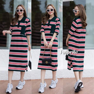 🌈🌿🌸🌺🌼🤎❤️🇰🇷 Knit Stripe Polo Maxi Dress