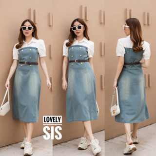 🌈🌿🌼🌸🌺💙🧡🇰🇷 Jeans Patch Cotton Doll Sleeve Maxi Dress Belt