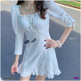 TW10251 Dress เดรสคอเหลี่ยม จับจีบช่วงอก