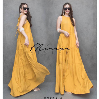 🔖ป้าย MirrorSister 00818.6 เดรส ตัวยาว ทรงดี OCeAN FRonT Maxi Dress สวย ด้านหลัง ผูกโบว์เรียง ช่วงบน แขนกุด เดรส ไป ทะเล