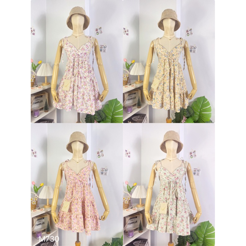 🍒เดรสสายเดี่ยว ผูกไหล่ M730