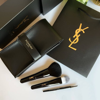 YSL Beauty Makeup Brush Set 💯 เซ็ทแปรง 3 ชิ้น พร้อมซองหนัง มีกล่อง