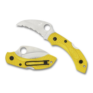 มีดพับ Spyderco Dragonfly 2 Hawkbill Salt H2 Serrated Blade, Yellow FRN Handles (C28SYL2HB)