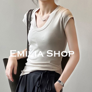 EMILIA SHOP เสื้อยืด เสื้อครอป เสื้อผ้าแฟชั่นผู้หญิง สไตล์เกาหลี 2023 ใหม่ A29J18M 0519