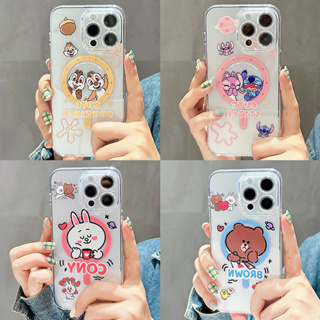 เคสโทรศัพท์มือถือแบบนิ่ม TPU ใส กันกระแทก เคสแม่เหล็ก สําหรับ IPhone 14 13 12 11 Pro Max XR 14PROMAX เคสลายการ์ตูนน่ารั