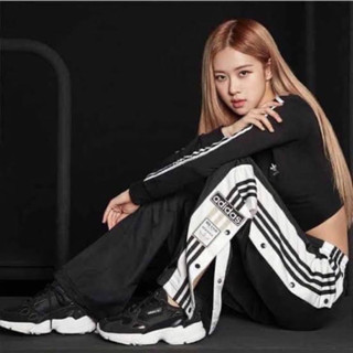 ADIDAS Trousers แท้100% กางเกงขายาว ผ้ายืด เอวสูง แต่งแถบ Signature