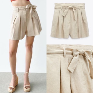 ZARA Linen Blend Belted Bermuda Shorts