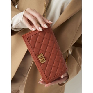 ⭐️ แท้จาก Shop CHARLES &amp; KEITH Micaela Quilted Phone Pouch - Brick รหัสสินค้า CK6-70840448_BRICK_XS