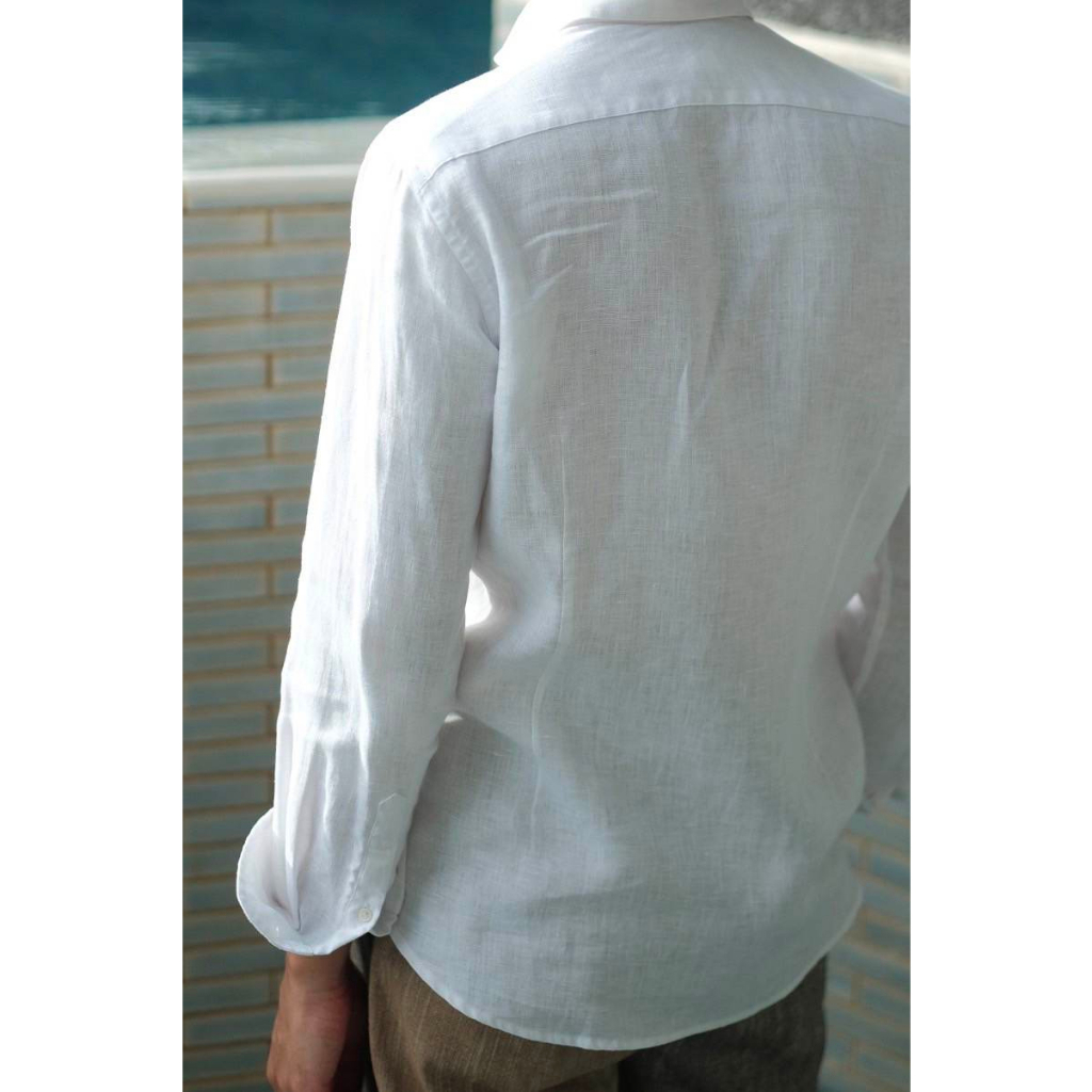 white linen cutaway collar long sleeve shirt เชิ้ตผ้าลินินสีขาวคอปีกนกแขนยาว ราคา ถูกที่สุด ดีลบีเคเค แกลเลอรีภาพที่ 3